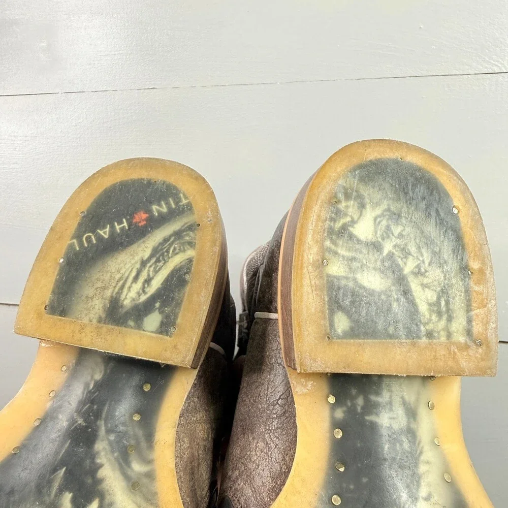 Tin Haul Sharky Cowboy Boots Boys Size 13 Brown Leather Shark Teeth Mouth
